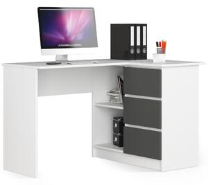 Ak furniture Rohový písací stôl B16 124 cm bílý/šedý pravý
