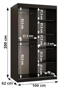 Šatníková skriňa SAGA 2 - šírka 100 cm, čierna