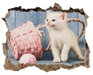 Díra 3D fototapeta nástěnná Biela mačka a klbka