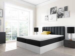 Kontinentálna manželská posteľ 200x200 VICTORO - biela eko koža / čierna + topper ZDARMA