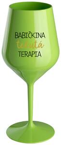 Zelený nerozbitný pohár na víno 470 ml - BABIČKINA TEKUTÁ TERAPIA