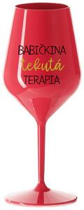 Červený nerozbitný pohár na víno 470 ml - BABIČKINA TEKUTÁ TERAPIA