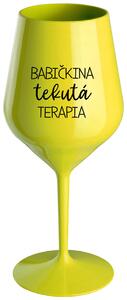 Žltý nerozbitný pohár na víno 470 ml - BABIČKINA TEKUTÁ TERAPIA