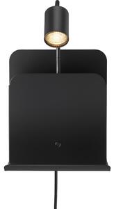 Nordlux - Nástenné svietidlo s poličkou a USB ROOMI 1xGU10/8W/230V čierna