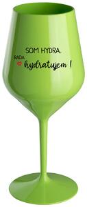Zelený nerozbitný pohár na víno 470 ml - SOM HYDRA. RADA HYDRATUJEM!