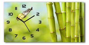 Vodorovné Sklenené hodiny na stenu tiché Bambus a motýľ