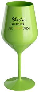 Zelený nerozbitný pohár na víno 470 ml - ŠTĚSTÍ SI NEKOUPÍŠ...ALE VÍNO JO!