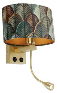 Nástenná lampa mosadz s oválnym zamatovým tienidlom s dizajnom listov 25 cm - Brescia Combi