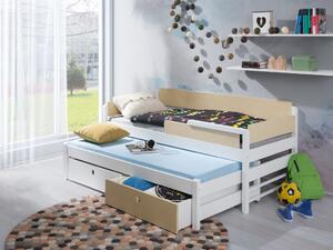 NATI 2 masívne drevo so zábranou proti pádu dvojlôžková detská posteľ s výsuvným lôžkom s úložným priestorom na posteľnú bielizeň200x90cm