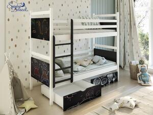 FUN masívne drevo Poschodová detská posteľ s úložným priestorom na posteľnú bielizeň krétával rajzolható elemekkel200x90cm