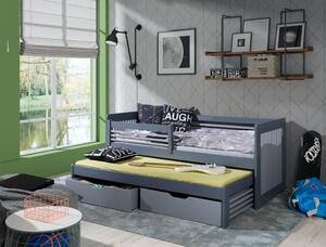 ANNA 2 masívne drevo so zábranou proti pádu dvojlôžková detská posteľ s výsuvným lôžkom s úložným priestorom na posteľnú bielizeň180x80cm