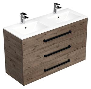 Kúpeľňová skrinka s čiernou úchytkou a umývadlom SAT Cube Way 120x76,5x46 cm dub Wellington mat CUBE46C1203DWMOD
