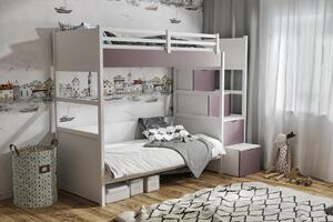 ENZO v kombinácii s nábytkovou doskou masívne drevo Poschodová detská posteľ so zásuvkovým úložným priestorom200x90cm