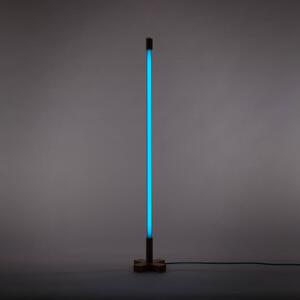 Stojacia LED lampa Linea s drevom, modrá