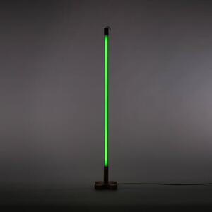Stojacia LED lampa Linea s drevom, zelená