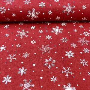 Tmavo červená so snehovými vločkami 1-3cm česká bavlna