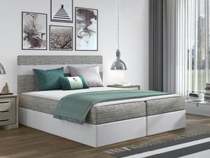 Hotelová manželská posteľ 140x200 SESKARO - svetlá šedá / biela ekokoža + topper ZDARMA