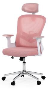 Autronic - Kancelářská židle, růžová síťovina, bílý plast, kolečka na tvrdé podlahy, 2D područky - KA-K2031 PINK AKCE