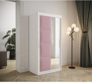 Šatníková skriňa s posuvnými dverami 100 cm TALIA - biela / ružová