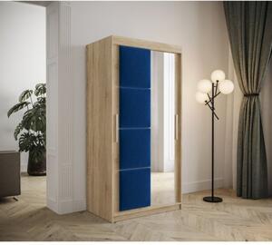 Šatníková skriňa s posuvnými dverami 100 cm TALIA - dub sonoma / modrá