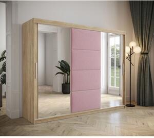 Šatníková skriňa s posuvnými dverami 250 cm TALIA - dub sonoma / ružová