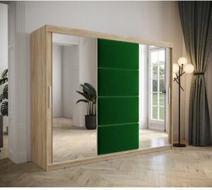 Šatníková skriňa s posuvnými dverami 250 cm TALIA - dub sonoma / zelená