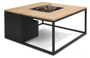Stôl s plynovým ohniskom COSI-typ Cosiloft 100 čierny rám / doska teak