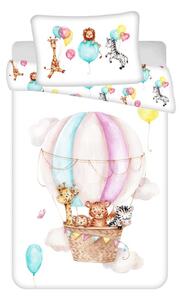 Súprava obliečok do postieľky Zvieratká "Flying balloon" + zaspávač zajačik biely