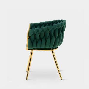Velúrová stolička LIANA na zlatých nohách, zelená