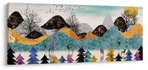 Grafický obraz s jeleňmi (120x50 cm)