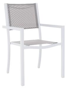 KONDELA Záhradná stohovateľná stolička, biela oceľ/svetlosivá, DORIO, tovar 2. tiredy