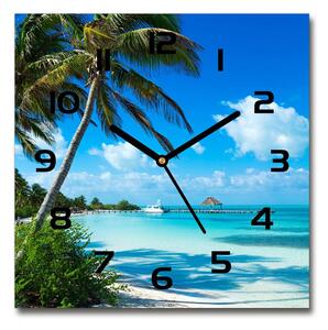 Sklenené nástenné hodiny štvorec Tropická pláž