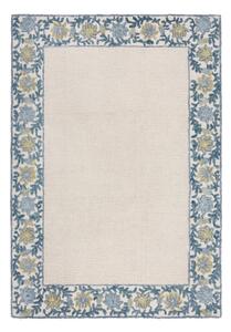 Modrý/slonovinový ručne tkaný koberec s prímesou vlny 160x230 cm Myla Floral Frame – Flair Rugs