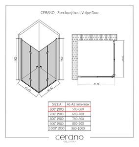 CERANO - Sprchovací kút Volpe Duo L/P - čierna matná, transparentné sklo - 60x60 cm - skladacia