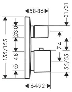 Hansgrohe PuraVida, termostatická batéria pod omietku s uzatváracím a prepínacím ventilom, biela/chrómová, 15771400