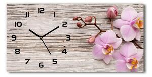 Vodorovné Sklenené hodiny na stenu Orchidea na dreve