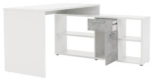 KONDELA PC stôl, biela/betón, NOE NEW