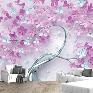 Fototapeta - Fialový strom s kvetinami 3D (296x200 cm)