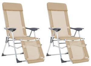 Skladacie kempingové stoličky s podnožkami 2ks krémové textilén