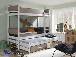 Detská poschodová posteľ pre troch 80x180 MEDEBACH - biela / dub hľuzovka, pravé prevedenie