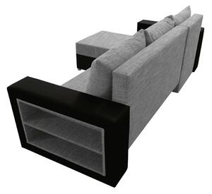 KONDELA Rozkladacia sedacia súprava s poličkou, čierna/sivý melír, ľavá, MERAK ROH