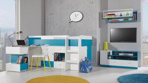 Nábytok do detskej izby s palandou 90x200 HARKA 1 - biely / modrý