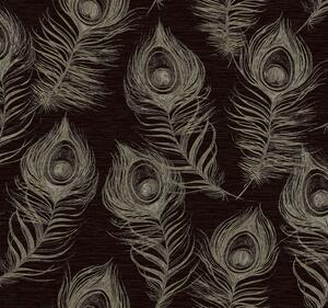 Čierna vliesová tapeta s pávími perami, EV3942, Candice Olson Casual Elegance, York