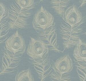 Modrá vliesová tapeta s pávími perami, EV3943, Candice Olson Casual Elegance, York