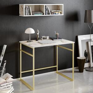 Kalune Design Stôl s policou GAMAS biely mramor/zlato