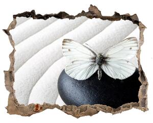 Díra 3D fototapeta nálepka Zen kameň a motýľ