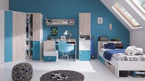 Zostava do študentskej izby s posteľou 90x200 MAKKA 1 - dub / biela / modrá