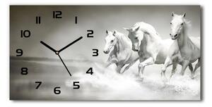 Vodorovné Moderné sklenené hodiny na stenu Biele kone