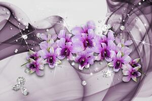 Samolepiaca tapeta fialové kvety na abstraktnom pozadí