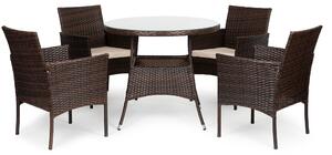 Wellhox Set ratanového nábytku hnedý so 4 stoličkami 58 x 60 x 82 cm a stolom so sklenenou doskou 90 x 90 x 73 cm